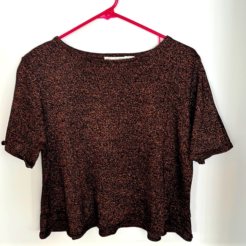 PORTSAID Metallic Knit Sweater Copper Crop Top Sparkly M or L Juniors Relaxed